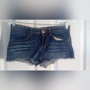 Mudd Dark Blue Frayed Denim Shorts